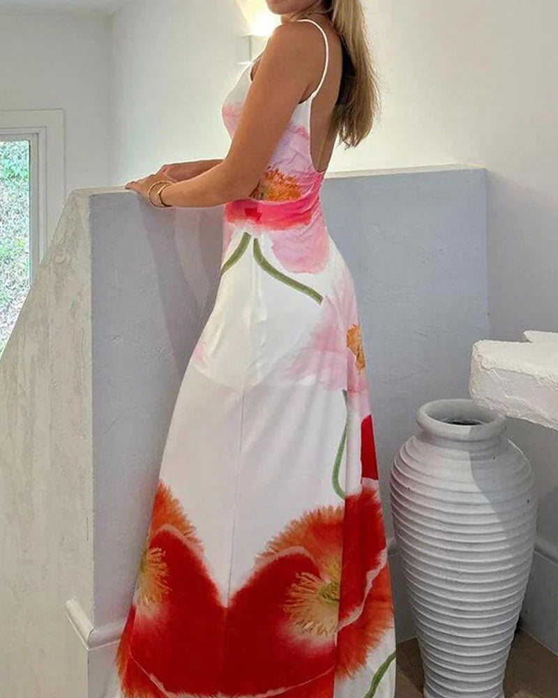 Halter Backless Floral Print Sexy Maxi Dress - Seldom Seen Styles