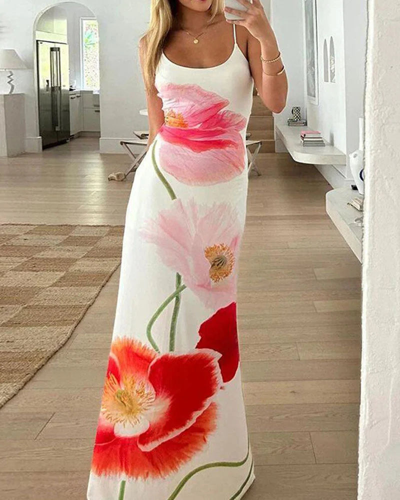 Halter Backless Floral Print Sexy Maxi Dress - Seldom Seen Styles