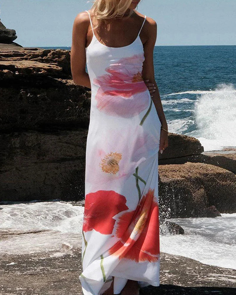 Halter Backless Floral Print Sexy Maxi Dress - Seldom Seen Styles