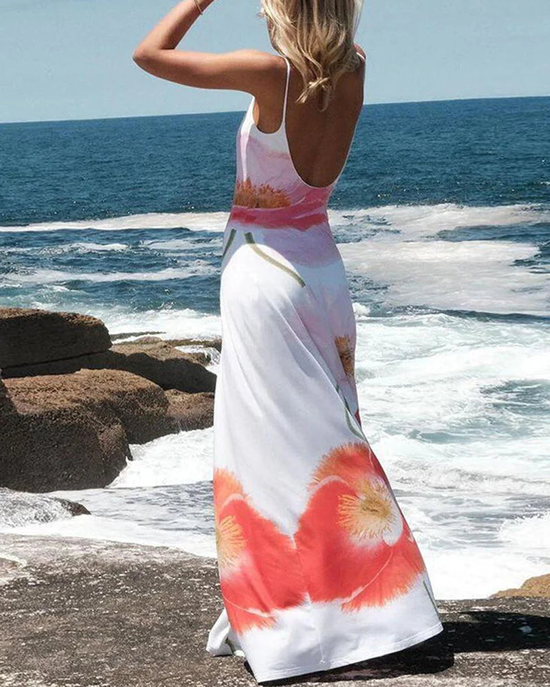 Halter Backless Floral Print Sexy Maxi Dress - Seldom Seen Styles