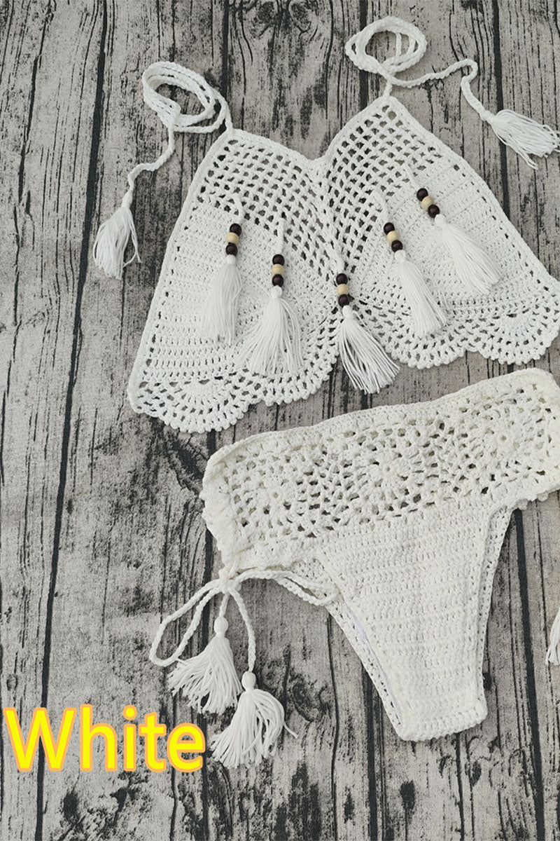 Handmade Crochet Halter Beaded Bikini Sexy Suit - Seldom Seen Styles