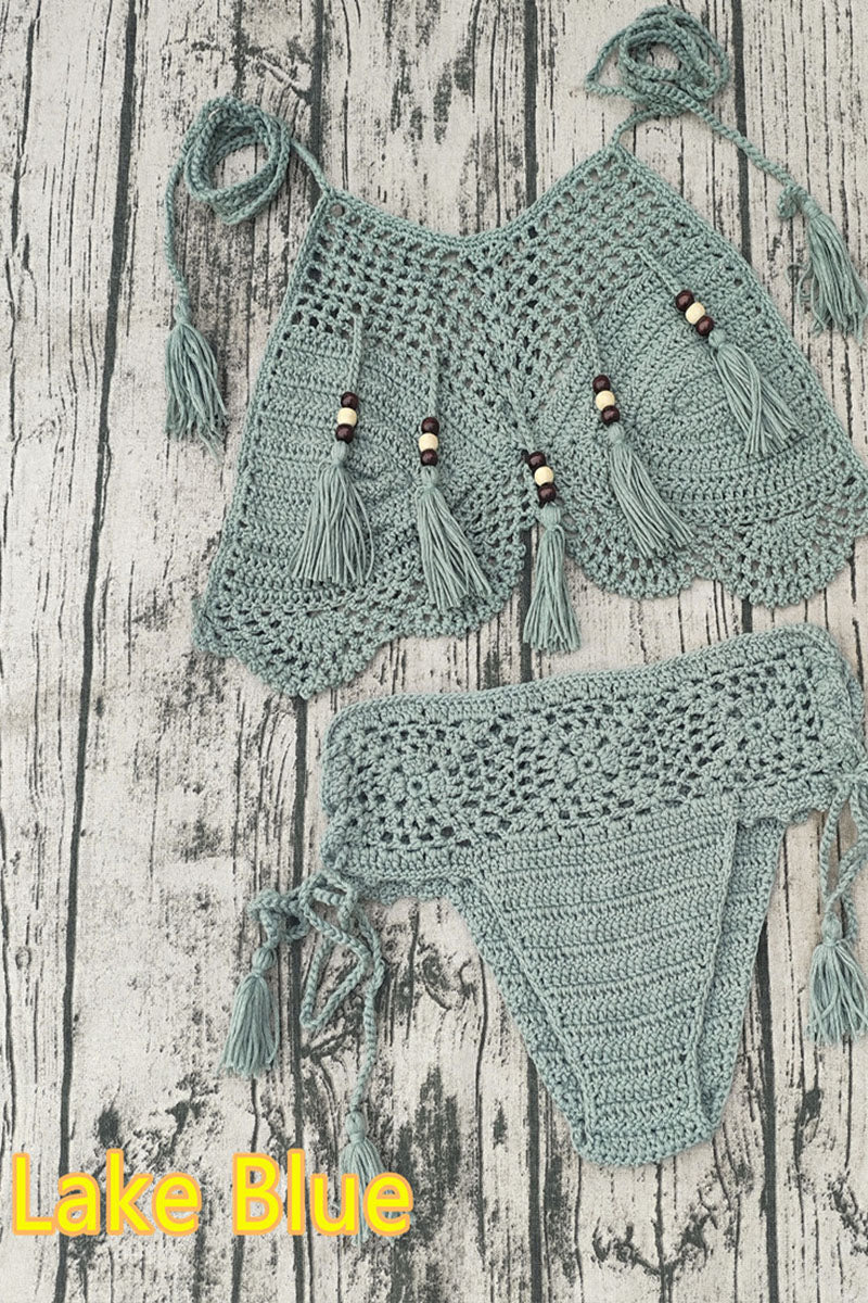 Handmade Crochet Halter Beaded Bikini Sexy Suit - Seldom Seen Styles