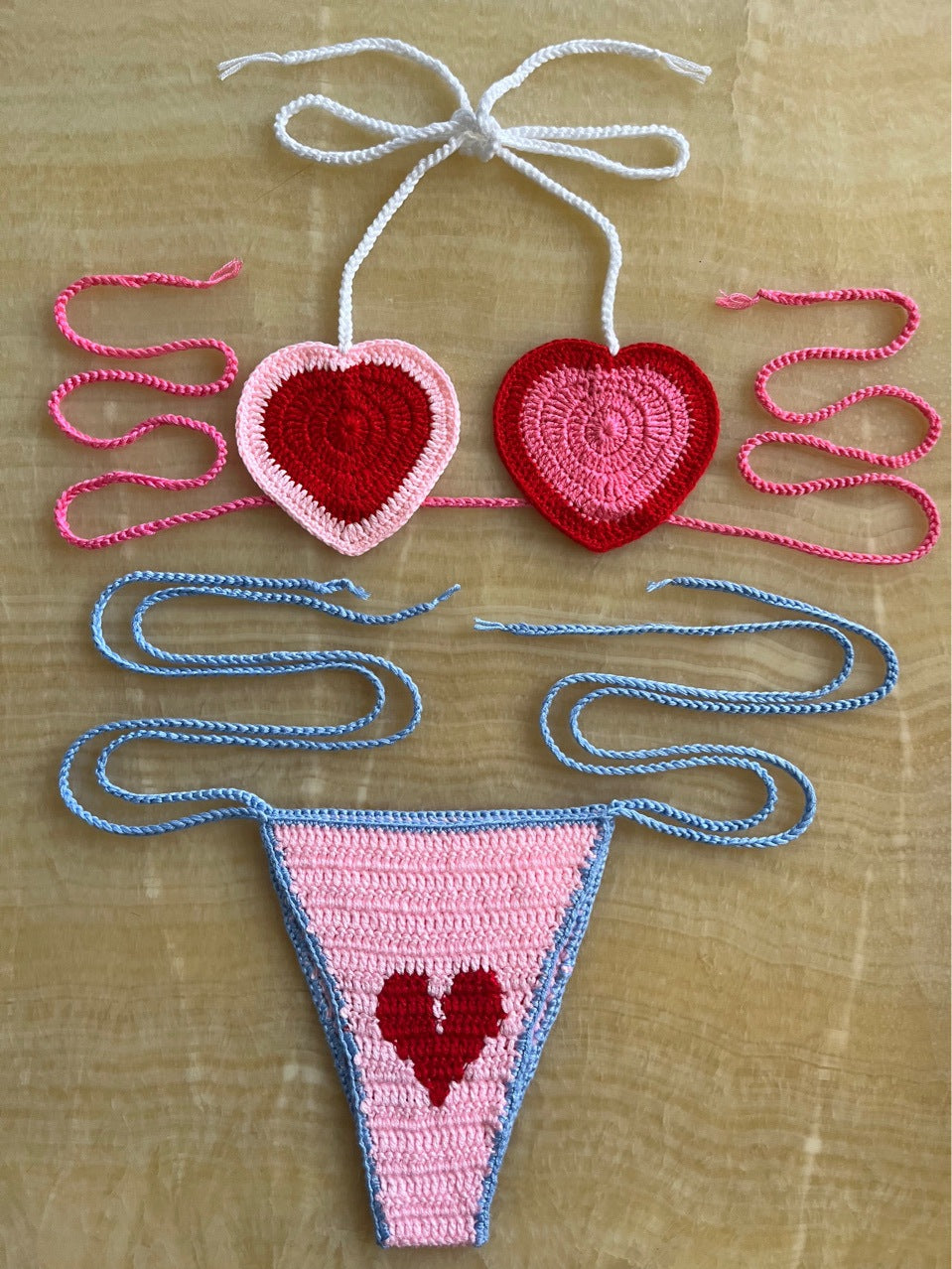 Heart Knitted Color Block Fashion Trend Hand-Crocheted Swimsuit Bikini Summer Factory Original Women's Set - Seldom Seen Styles