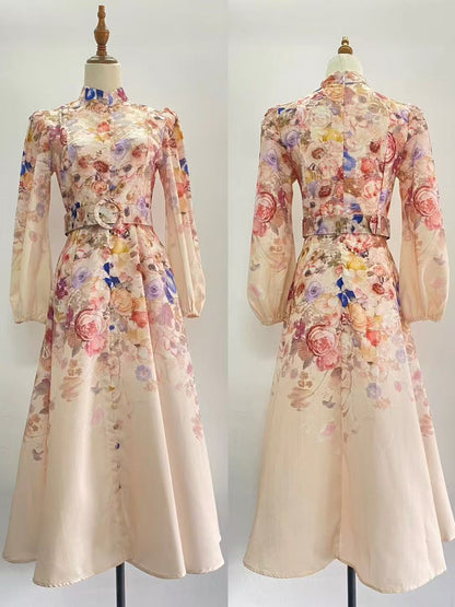 Heisel Button-Front Printed Midi Dress Pockets and Belt - Seldom Seen Styles