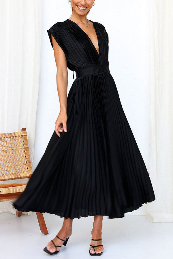 Hello Gorgeous Satin Pleated Midi Dress - Seldom Seen Styles