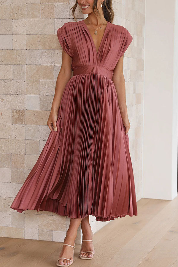 Hello Gorgeous Satin Pleated Midi Dress - Seldom Seen Styles