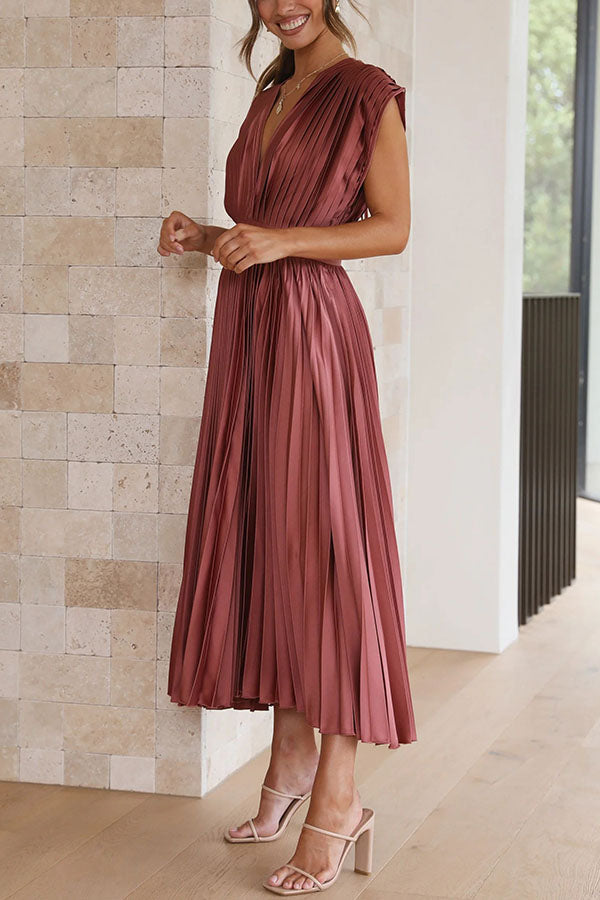 Hello Gorgeous Satin Pleated Midi Dress - Seldom Seen Styles