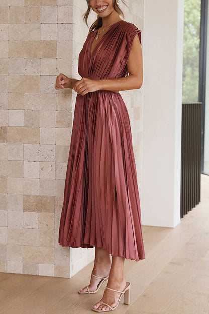 Hello Gorgeous Satin Pleated Midi Dress - Seldom Seen Styles
