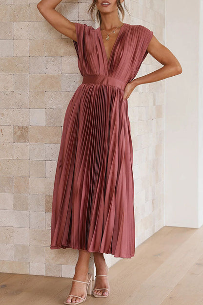 Hello Gorgeous Satin Pleated Midi Dress - Seldom Seen Styles