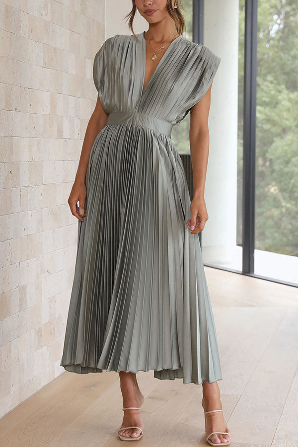 Hello Gorgeous Satin Pleated Midi Dress - Seldom Seen Styles