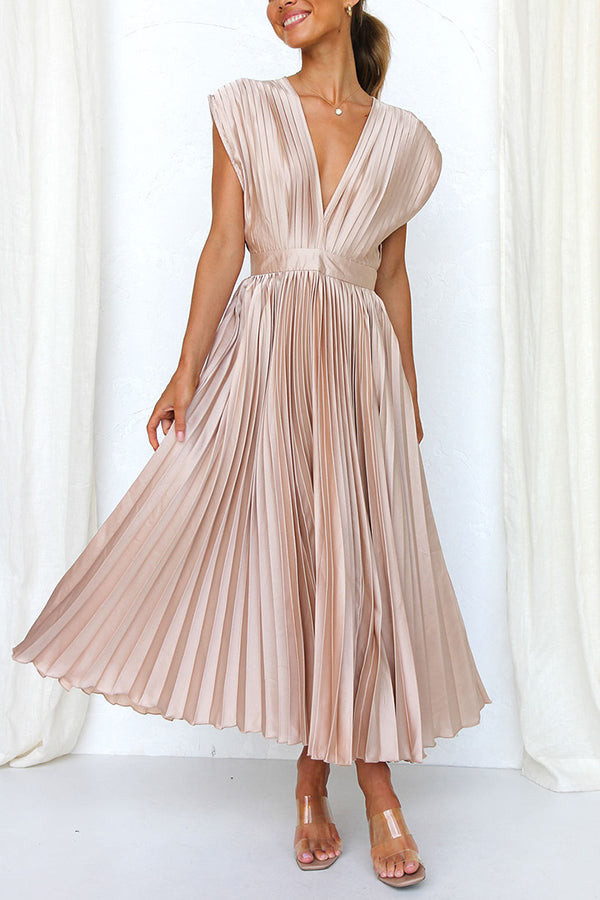 Hello Gorgeous Satin Pleated Midi Dress - Seldom Seen Styles