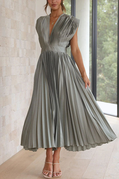 Hello Gorgeous Satin Pleated Midi Dress - Seldom Seen Styles