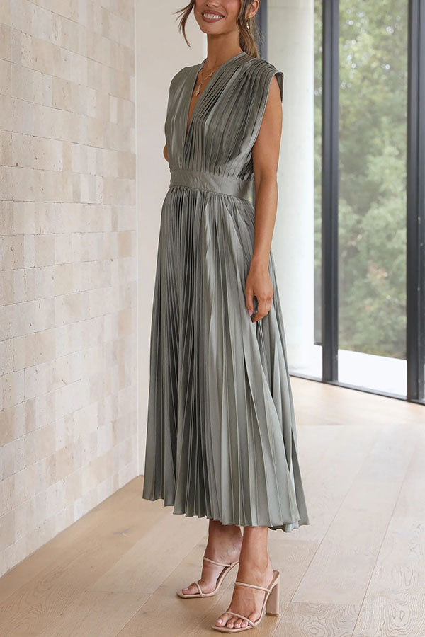 Hello Gorgeous Satin Pleated Midi Dress - Seldom Seen Styles