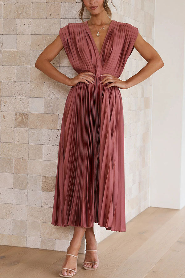 Hello Gorgeous Satin Pleated Midi Dress - Seldom Seen Styles