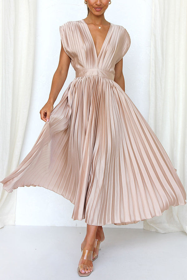 Hello Gorgeous Satin Pleated Midi Dress - Seldom Seen Styles