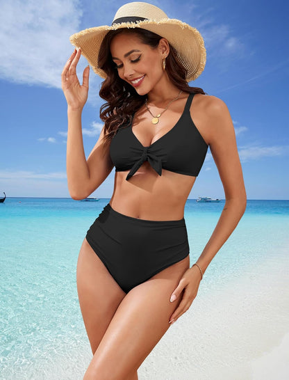 High Waisted Bikini Sets for Women Tummy Control Swimsuits Tie Knot High Rise 2025 Two Piece Bathing Suits - Seldom Seen Styles
