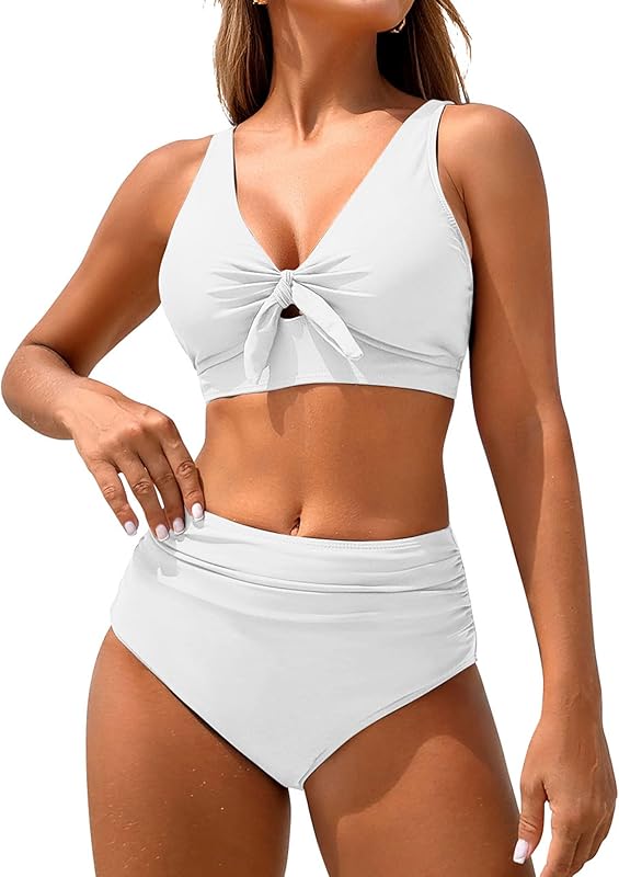 High Waisted Bikini Sets for Women Tummy Control Swimsuits Tie Knot High Rise 2025 Two Piece Bathing Suits - Seldom Seen Styles