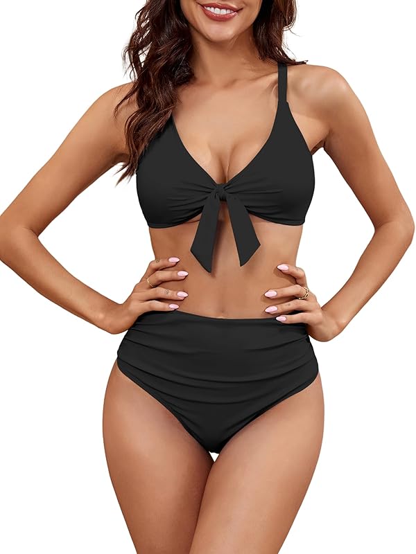 High Waisted Bikini Sets for Women Tummy Control Swimsuits Tie Knot High Rise 2025 Two Piece Bathing Suits - Seldom Seen Styles