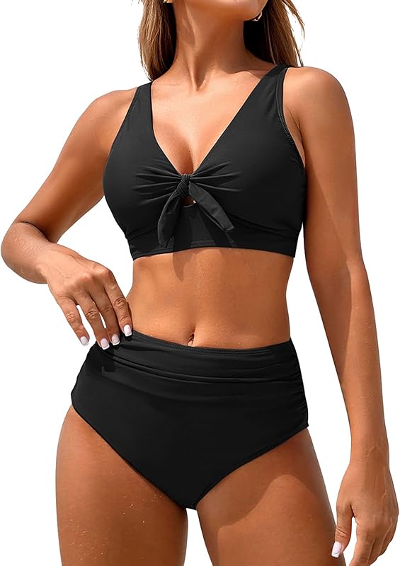 High Waisted Bikini Sets for Women Tummy Control Swimsuits Tie Knot High Rise 2025 Two Piece Bathing Suits - Seldom Seen Styles