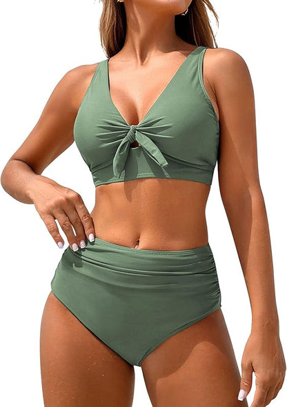 High Waisted Bikini Sets for Women Tummy Control Swimsuits Tie Knot High Rise 2025 Two Piece Bathing Suits - Seldom Seen Styles