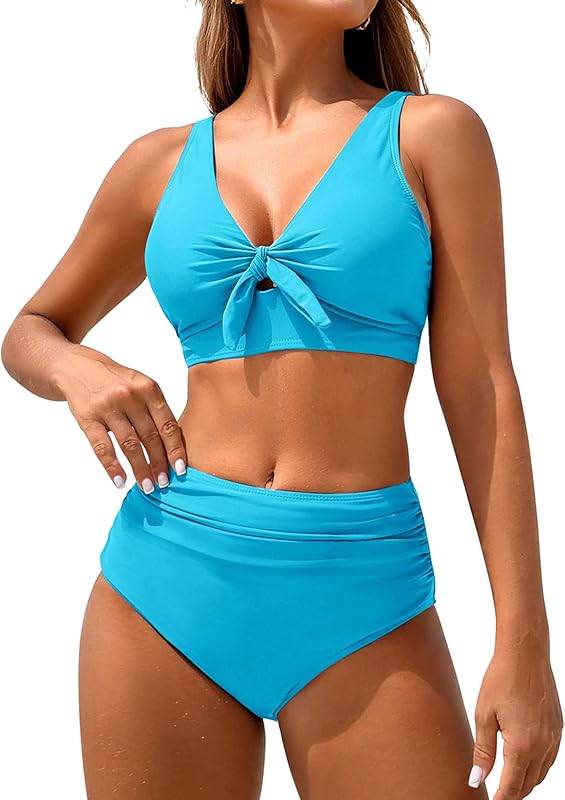 High Waisted Bikini Sets for Women Tummy Control Swimsuits Tie Knot High Rise 2025 Two Piece Bathing Suits - Seldom Seen Styles