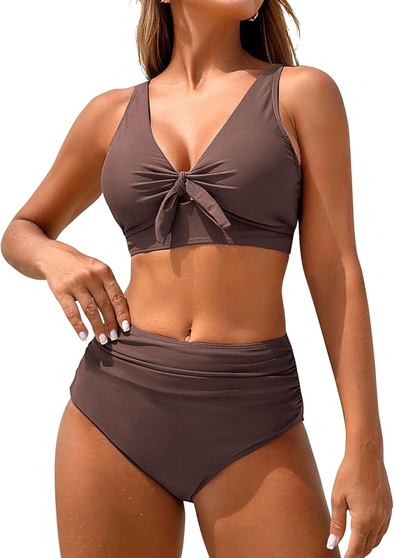High Waisted Bikini Sets for Women Tummy Control Swimsuits Tie Knot High Rise 2025 Two Piece Bathing Suits - Seldom Seen Styles