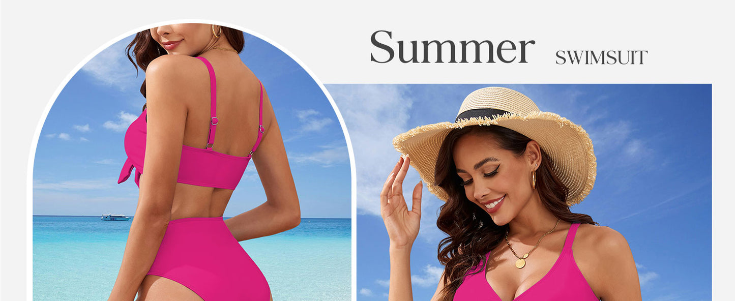 High Waisted Bikini Sets for Women Tummy Control Swimsuits Tie Knot High Rise 2025 Two Piece Bathing Suits - Seldom Seen Styles