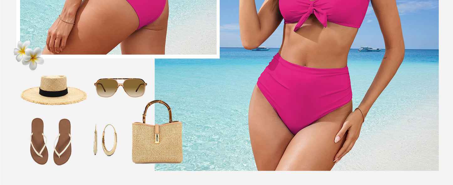 High Waisted Bikini Sets for Women Tummy Control Swimsuits Tie Knot High Rise 2025 Two Piece Bathing Suits - Seldom Seen Styles