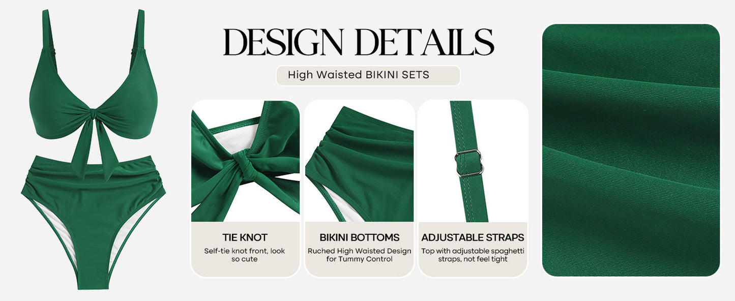High Waisted Bikini Sets for Women Tummy Control Swimsuits Tie Knot High Rise 2025 Two Piece Bathing Suits - Seldom Seen Styles