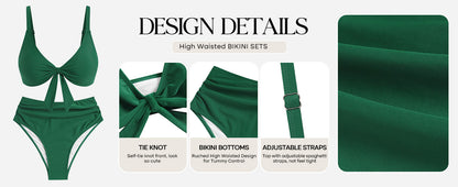 High Waisted Bikini Sets for Women Tummy Control Swimsuits Tie Knot High Rise 2025 Two Piece Bathing Suits - Seldom Seen Styles