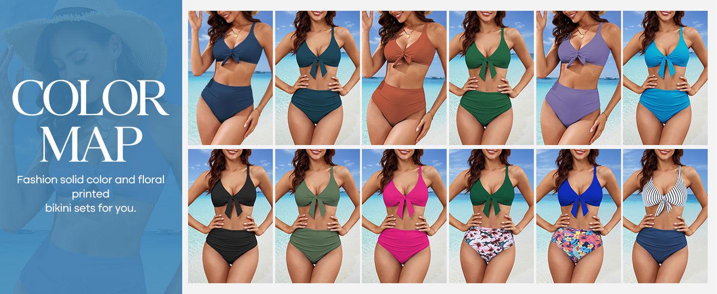 High Waisted Bikini Sets for Women Tummy Control Swimsuits Tie Knot High Rise 2025 Two Piece Bathing Suits - Seldom Seen Styles