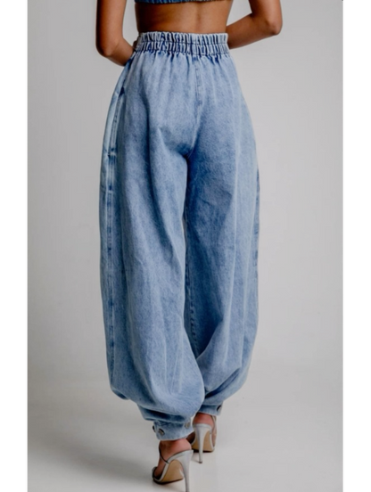 Women Baggy Harem Jeans Joggers Denim Pants Wide Leg Jeans High Rise Sweatpants Tapered Leg Trousers - Seldom Seen Styles