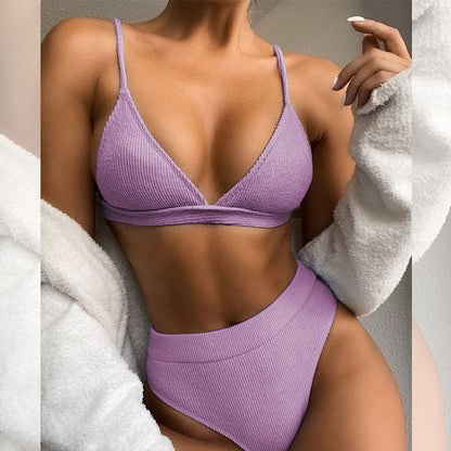 Hollie Ribbed Style Triangle Top Bikini - Seldom Seen Styles