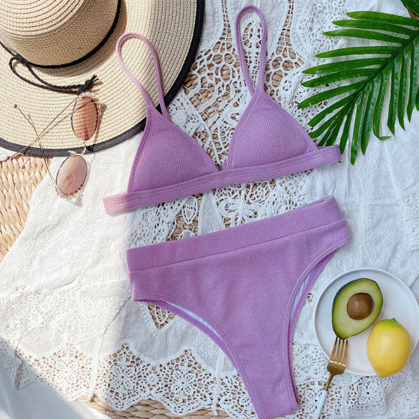 Hollie Ribbed Style Triangle Top Bikini - Seldom Seen Styles