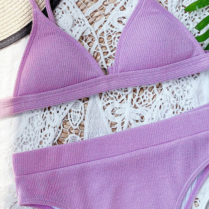 Hollie Ribbed Style Triangle Top Bikini - Seldom Seen Styles