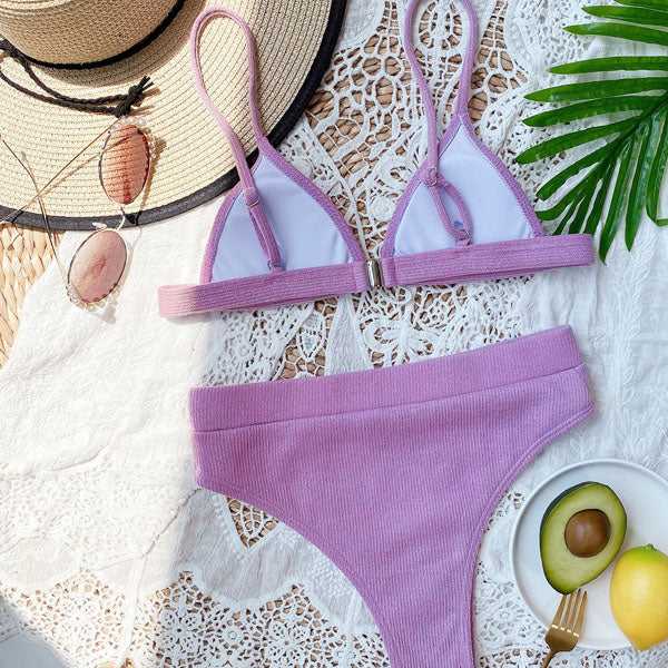 Hollie Ribbed Style Triangle Top Bikini - Seldom Seen Styles