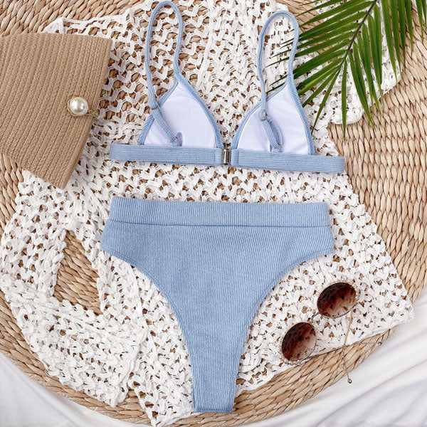 Hollie Ribbed Style Triangle Top Bikini - Seldom Seen Styles