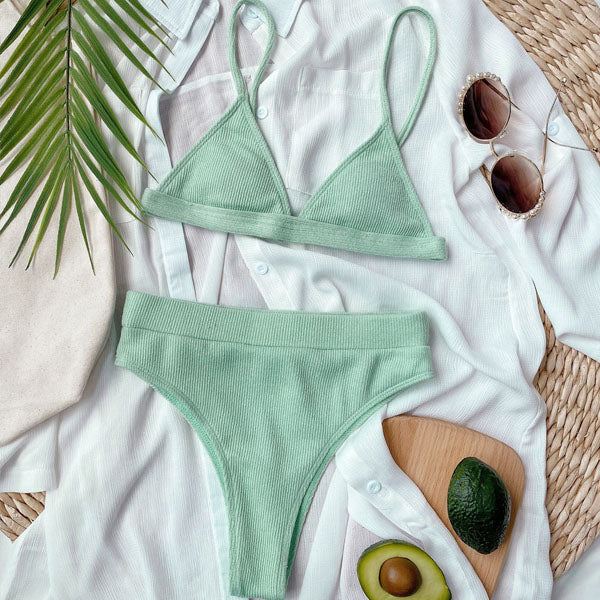 Hollie Ribbed Style Triangle Top Bikini - Seldom Seen Styles