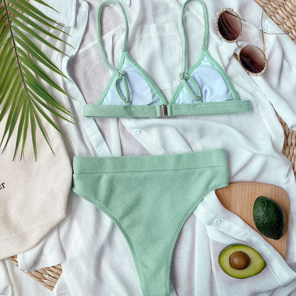 Hollie Ribbed Style Triangle Top Bikini - Seldom Seen Styles