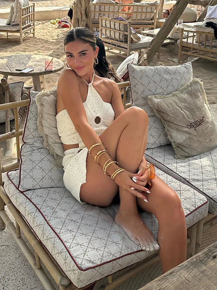 Hollow Knitted Slim Beach Gothic Mini Dress - Seldom Seen Styles