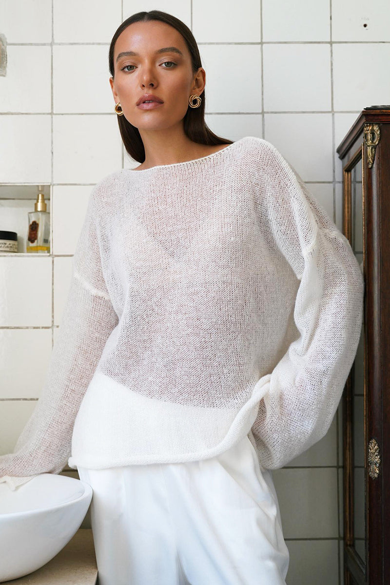 Hollow Out Bell Sleeve Women  Long Sleeve Sheer Mesh Knit Sweater Tops Y2K Summer Loose Hollow Out Pullover Jumper Shirt Beach - Seldom Seen Styles