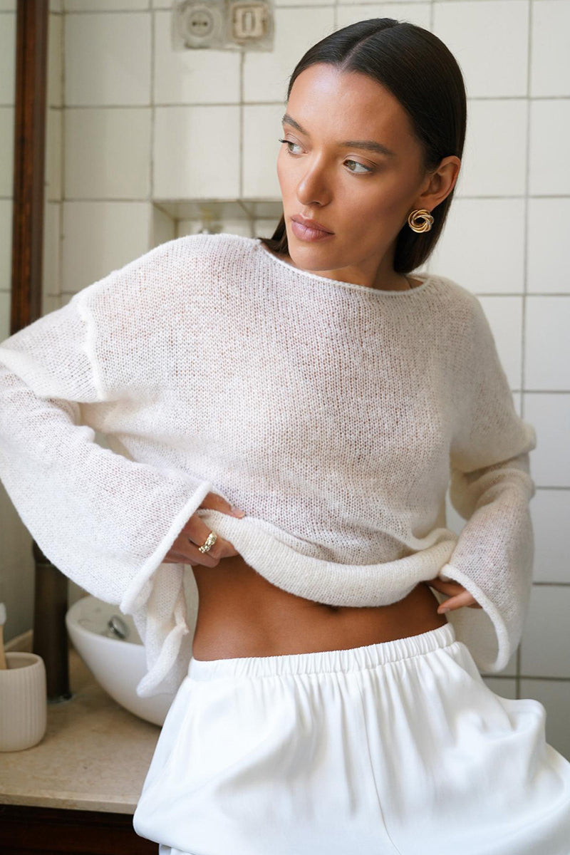 Hollow Out Bell Sleeve Women  Long Sleeve Sheer Mesh Knit Sweater Tops Y2K Summer Loose Hollow Out Pullover Jumper Shirt Beach - Seldom Seen Styles