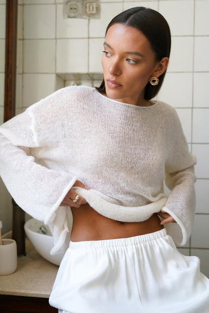 Hollow Out Bell Sleeve Women  Long Sleeve Sheer Mesh Knit Sweater Tops Y2K Summer Loose Hollow Out Pullover Jumper Shirt Beach - Seldom Seen Styles