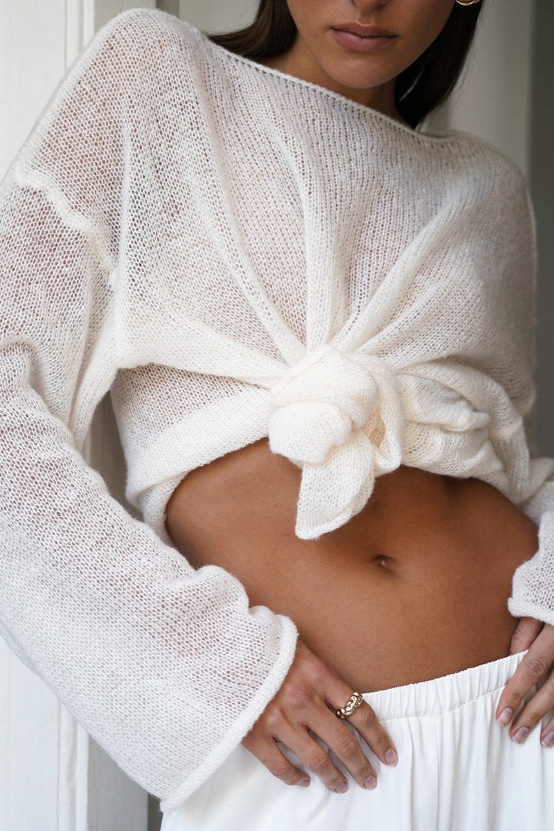 Hollow Out Bell Sleeve Women  Long Sleeve Sheer Mesh Knit Sweater Tops Y2K Summer Loose Hollow Out Pullover Jumper Shirt Beach - Seldom Seen Styles