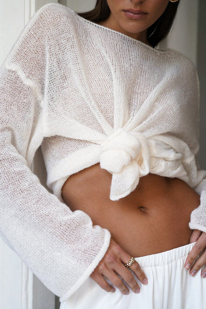 Hollow Out Bell Sleeve Women  Long Sleeve Sheer Mesh Knit Sweater Tops Y2K Summer Loose Hollow Out Pullover Jumper Shirt Beach - Seldom Seen Styles