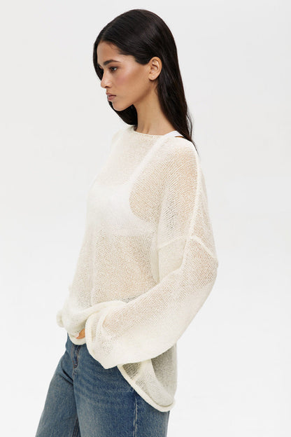 Hollow Out Bell Sleeve Women  Long Sleeve Sheer Mesh Knit Sweater Tops Y2K Summer Loose Hollow Out Pullover Jumper Shirt Beach - Seldom Seen Styles