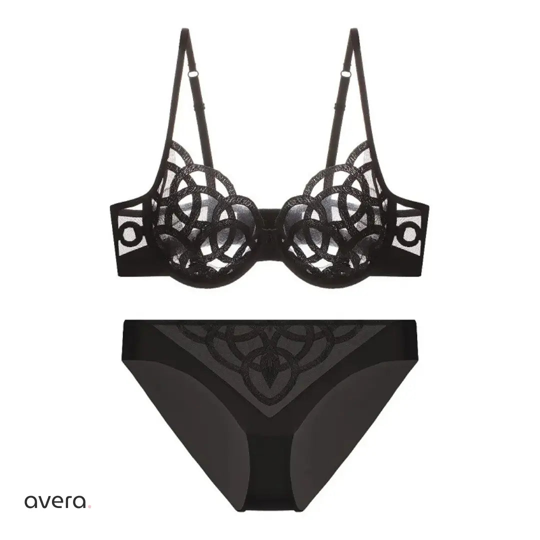 Hollow Out Lace Bra & Panty Set – Black & White