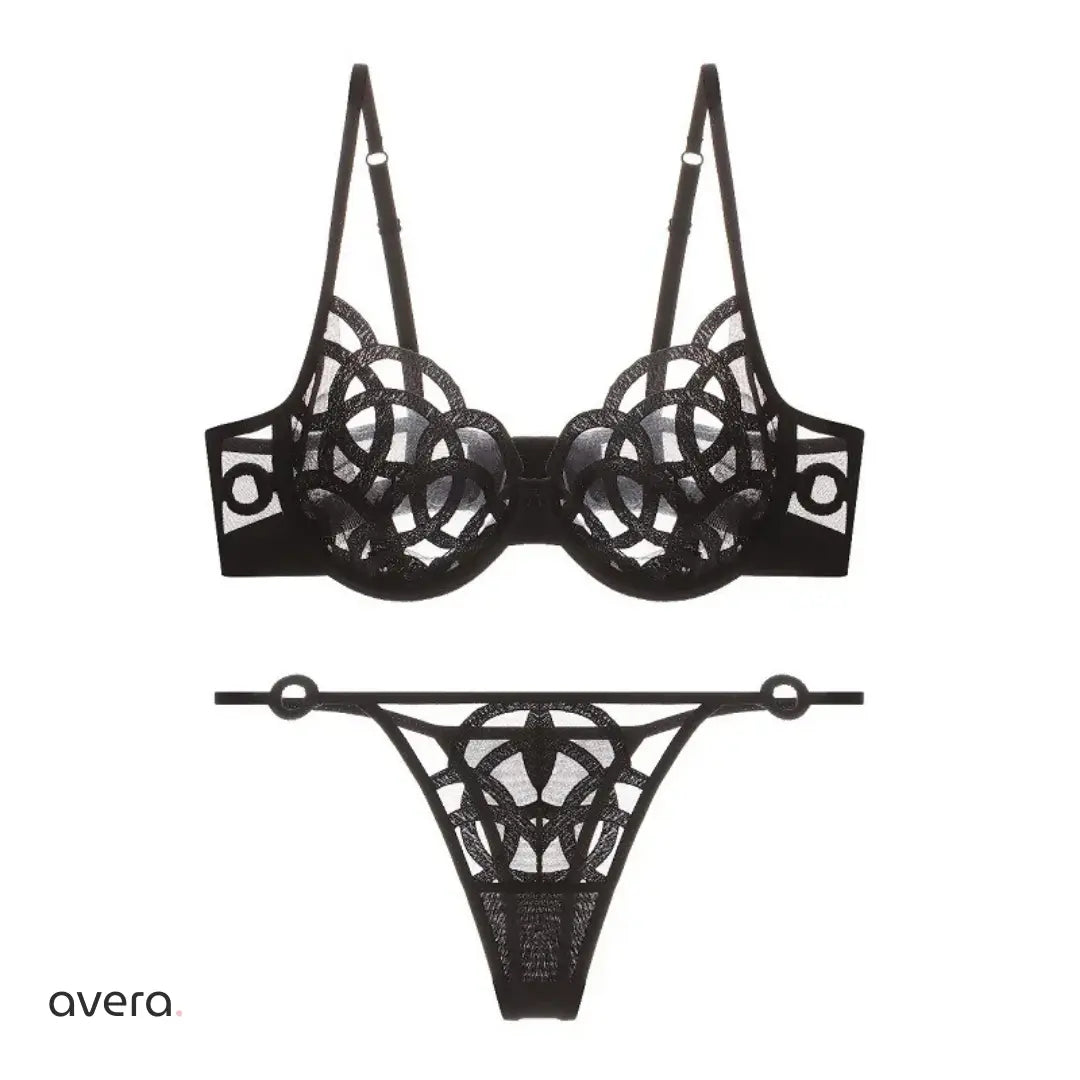 Hollow Out Lace Bra & Panty Set – Black & White