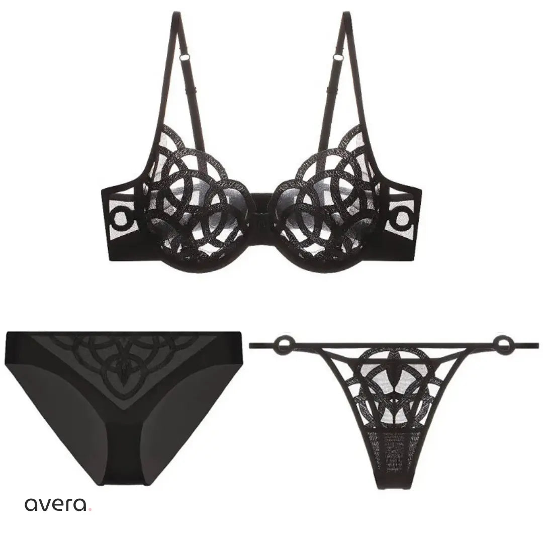 Hollow Out Lace Bra & Panty Set – Black & White