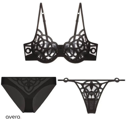 Hollow Out Lace Bra & Panty Set – Black & White